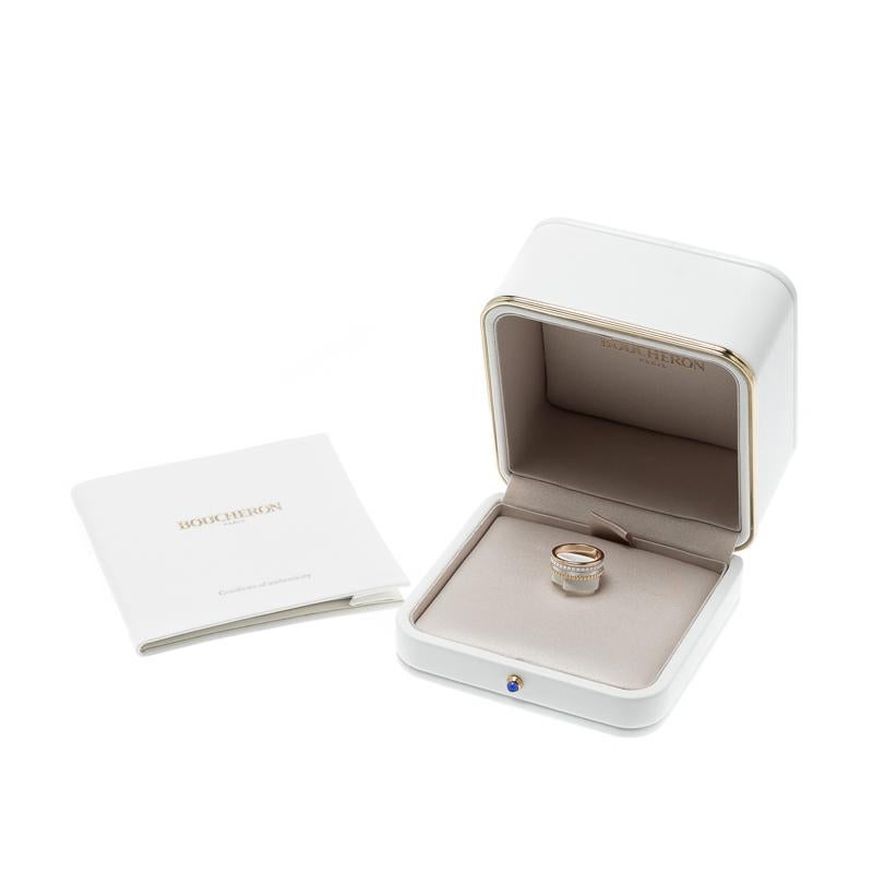 Boucheron Quatre White Edition Three Tone 18k Gold Band Ring Size 50 In Good Condition In Dubai, Al Qouz 2