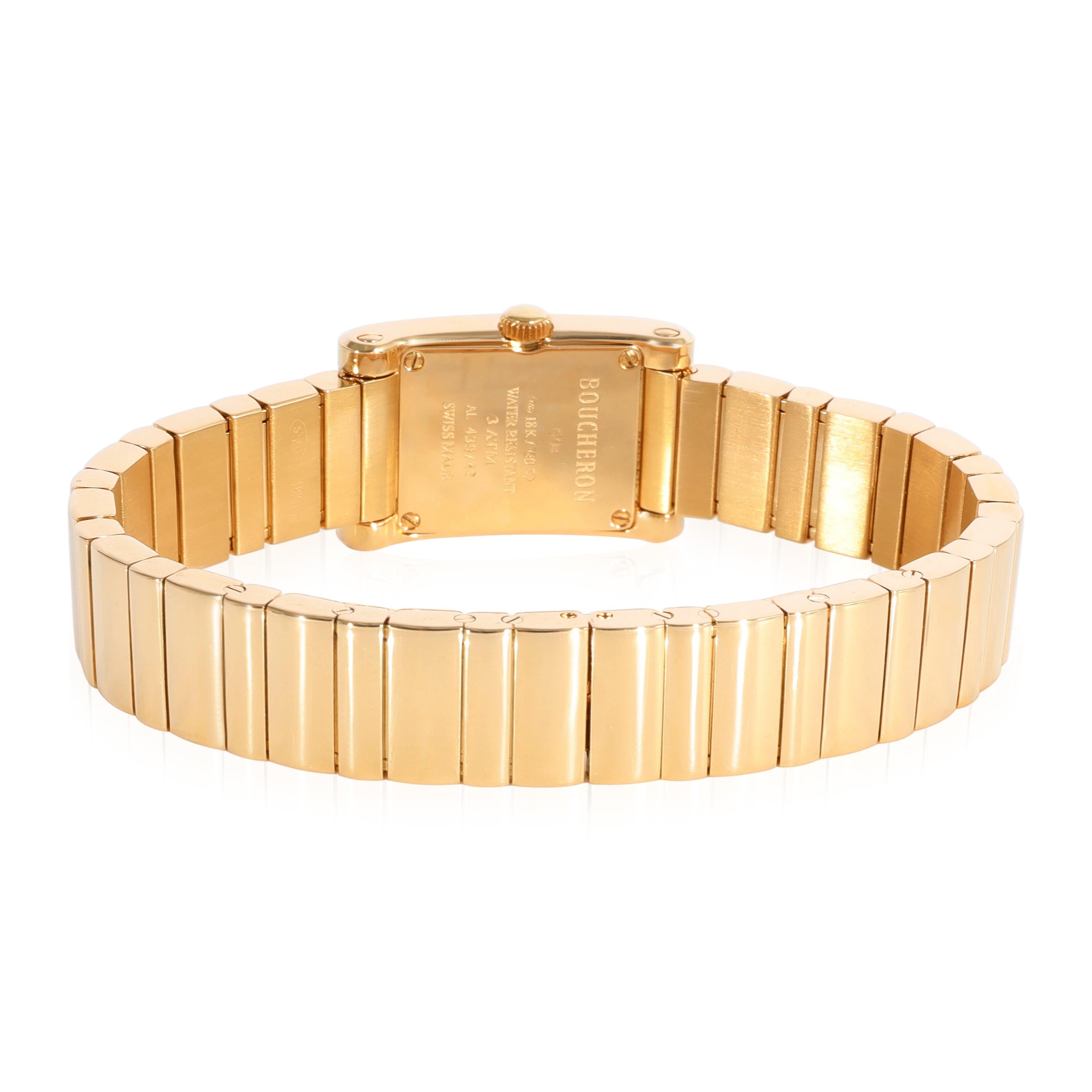 Boucheron Reflet 347 Women's Watch in  Yellow Gold

SKU: 121804

PRIMARY DETAILS
Brand: Boucheron
Model: Reflet
Country of Origin: Switzerland
Movement Type: Quartz: Battery
Year of Manufacture: 2000-2009
Condition: In excellent condition and