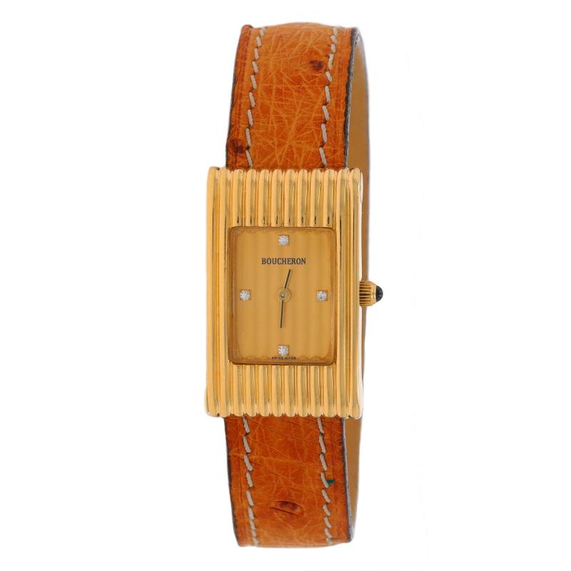 Boucheron Reflet Small Ladies Wristwatch Yellow Gold 18k Quartz 3 Bands 1Yr Wnty In Excellent Condition In Greensboro, NC