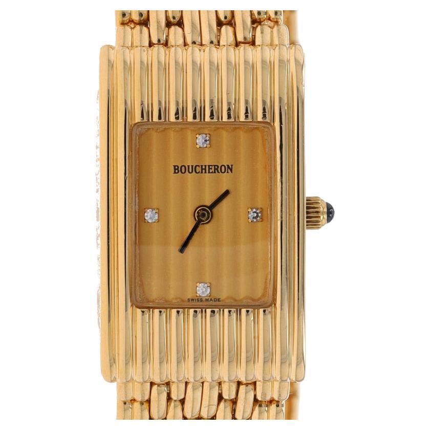 Boucheron Reflet Small Ladies Wristwatch Yellow Gold 18k Quartz 3 Bands 1Yr Wnty For Sale