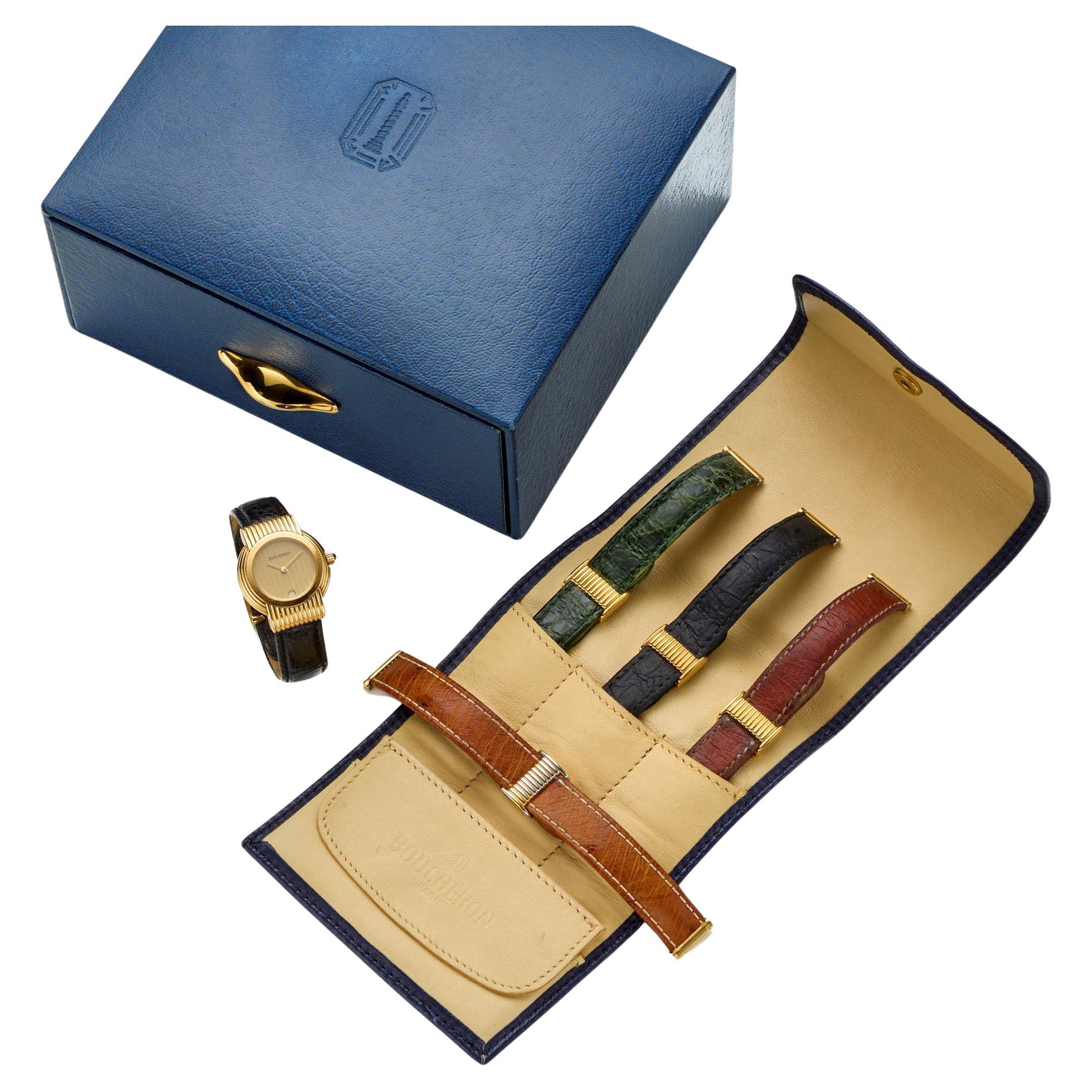 BOUCHERON - Reflet Solis  1990 Watch Set in Gold and Leather with 5 Straps