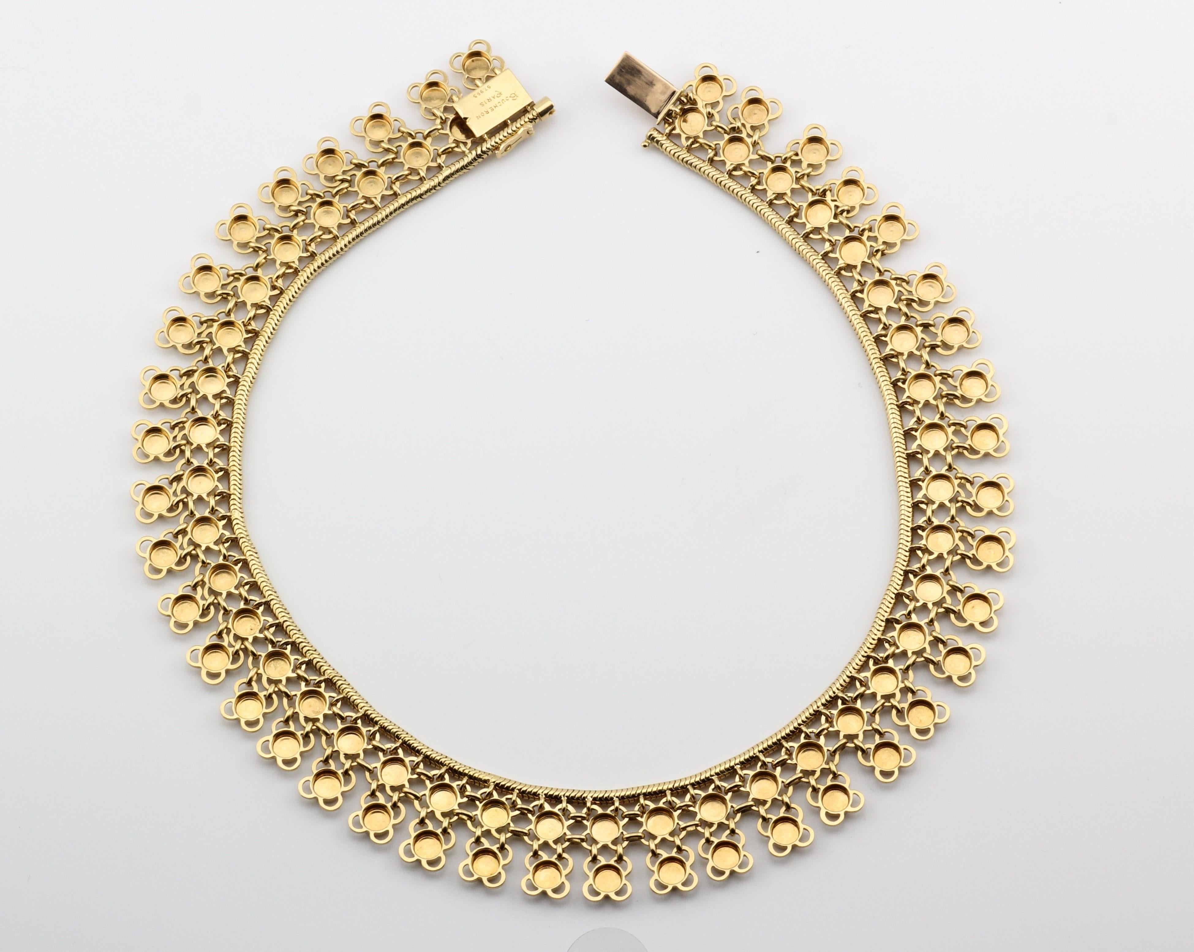 Boucheron Retro 1940s 18k Gold Flexible Fringe Disc Necklace For Sale