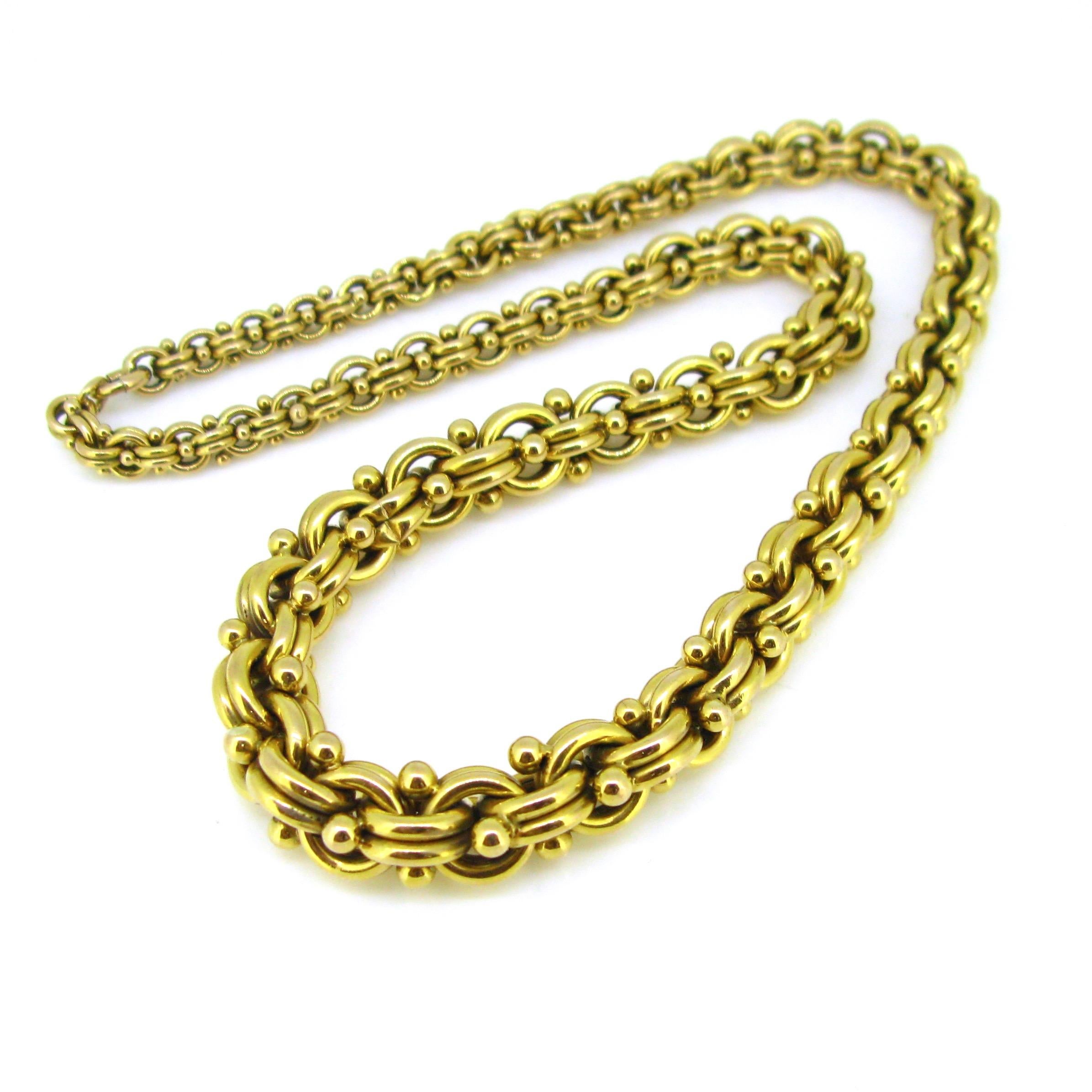 Boucheron Retro Double Link Beads Yellow Gold Graduated Link Necklace In Good Condition In London, GB