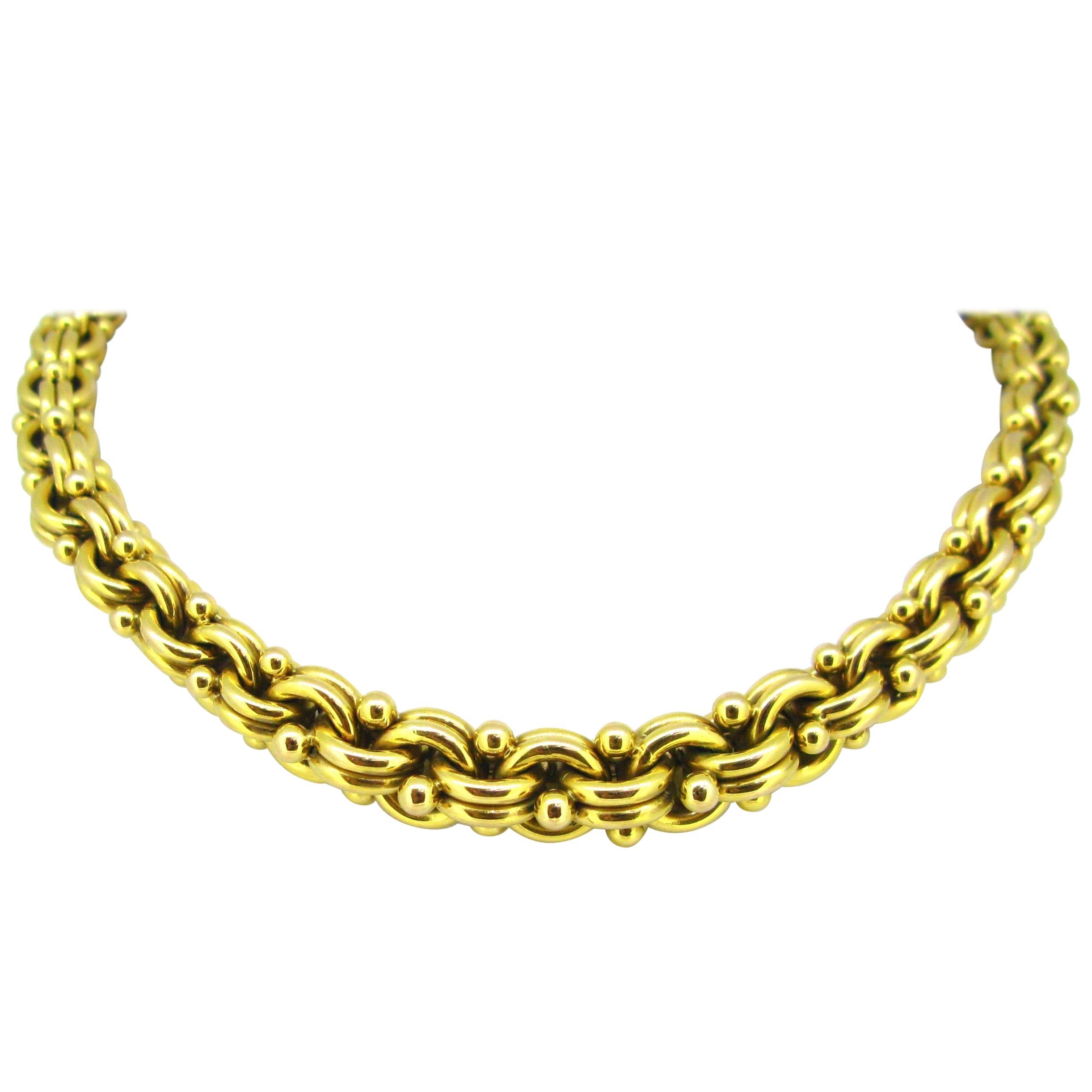 Boucheron Retro Double Link Beads Yellow Gold Graduated Link Necklace