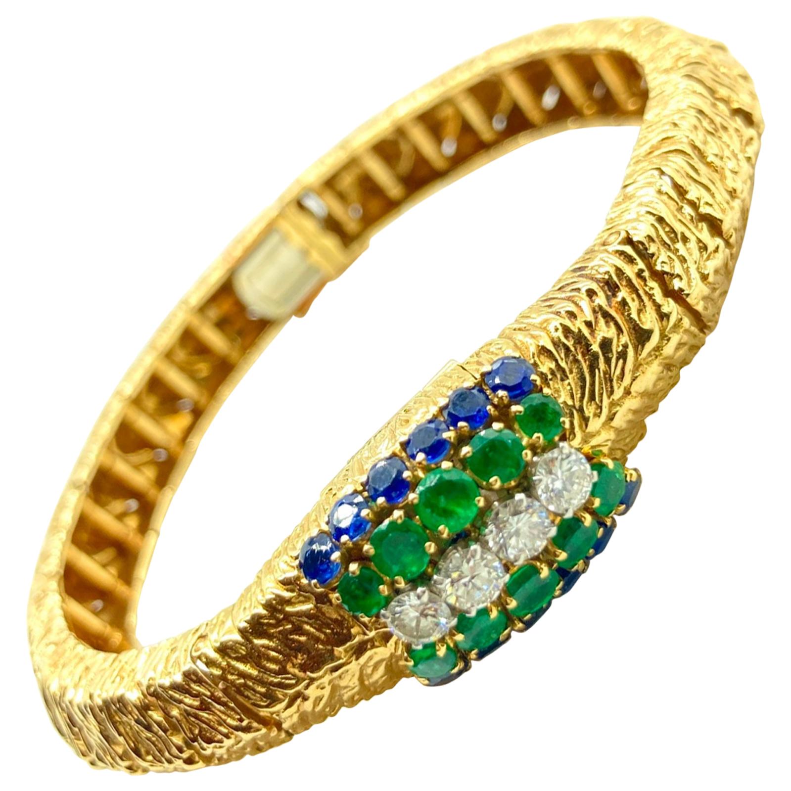 Boucheron Retro Emerald Diamond Sapphire Mystery Watch-Bracelet
