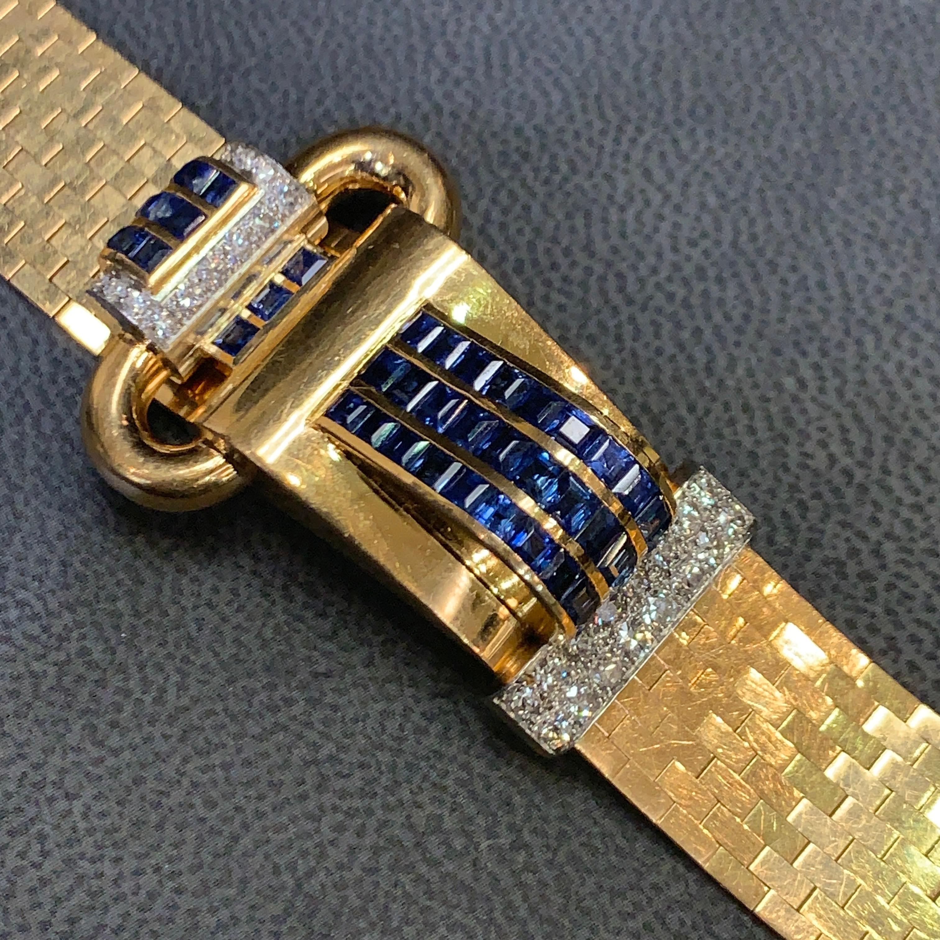 Boucheron Retro Saphir und Diamant-Armband (Carréeschliff) im Angebot