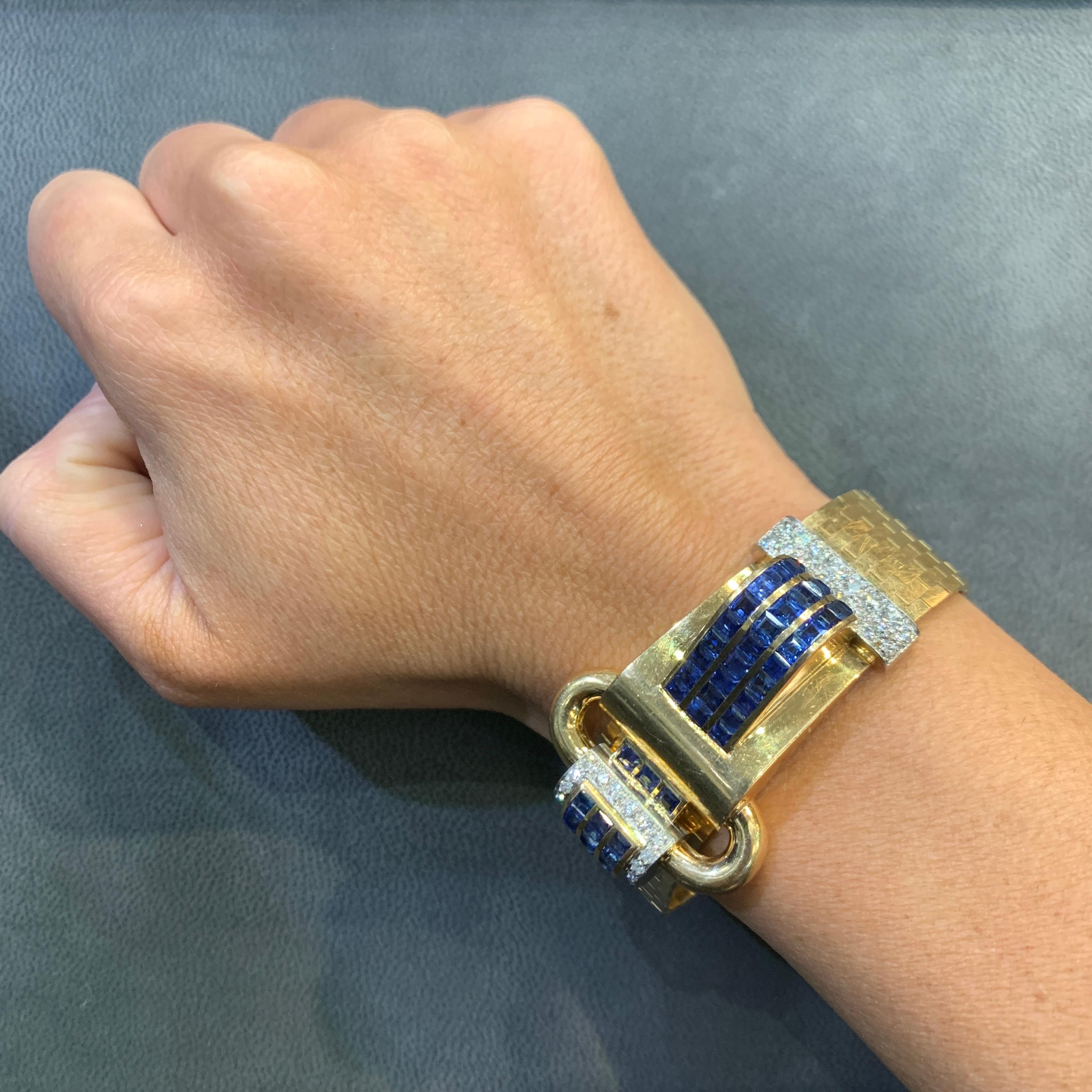 Boucheron Retro Saphir und Diamant-Armband im Zustand „Hervorragend“ im Angebot in New York, NY