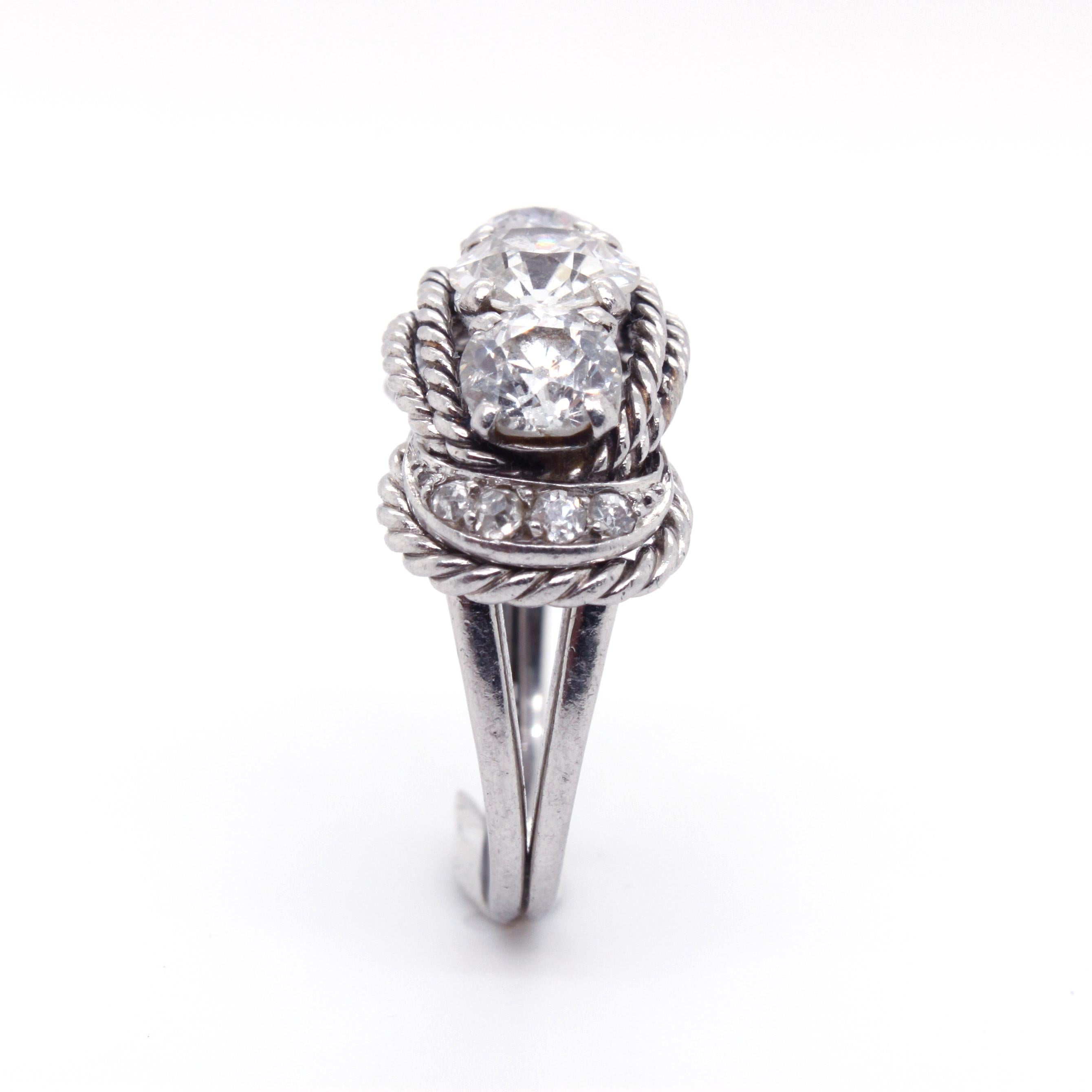 Boucheron Retro Three-Stone Diamond Ring, circa 1940s 3