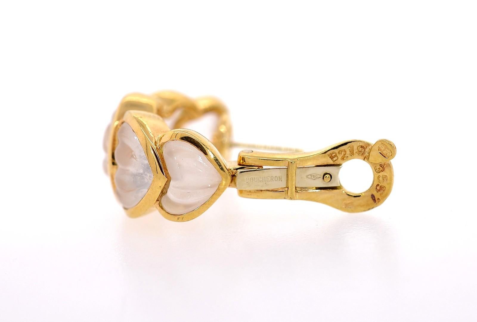 Heart Cut Boucheron Rock Crystal and 18 Karat Gold Earrings For Sale