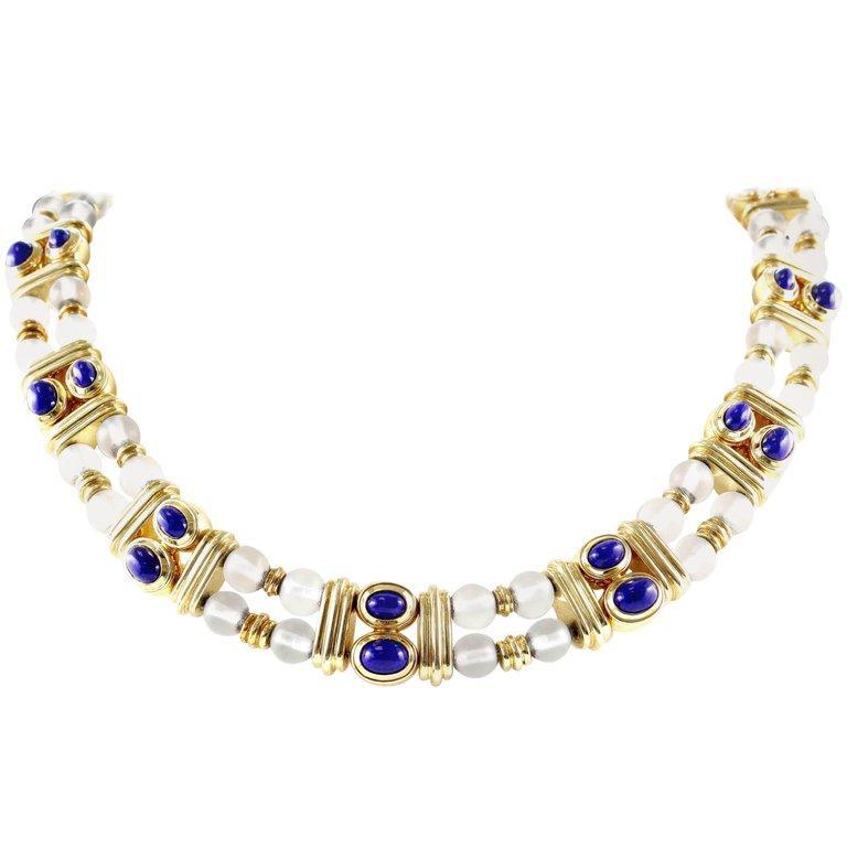 Boucheron Rock Crystal Lapis Gold Bracelet In Excellent Condition In Beverly Hills, CA