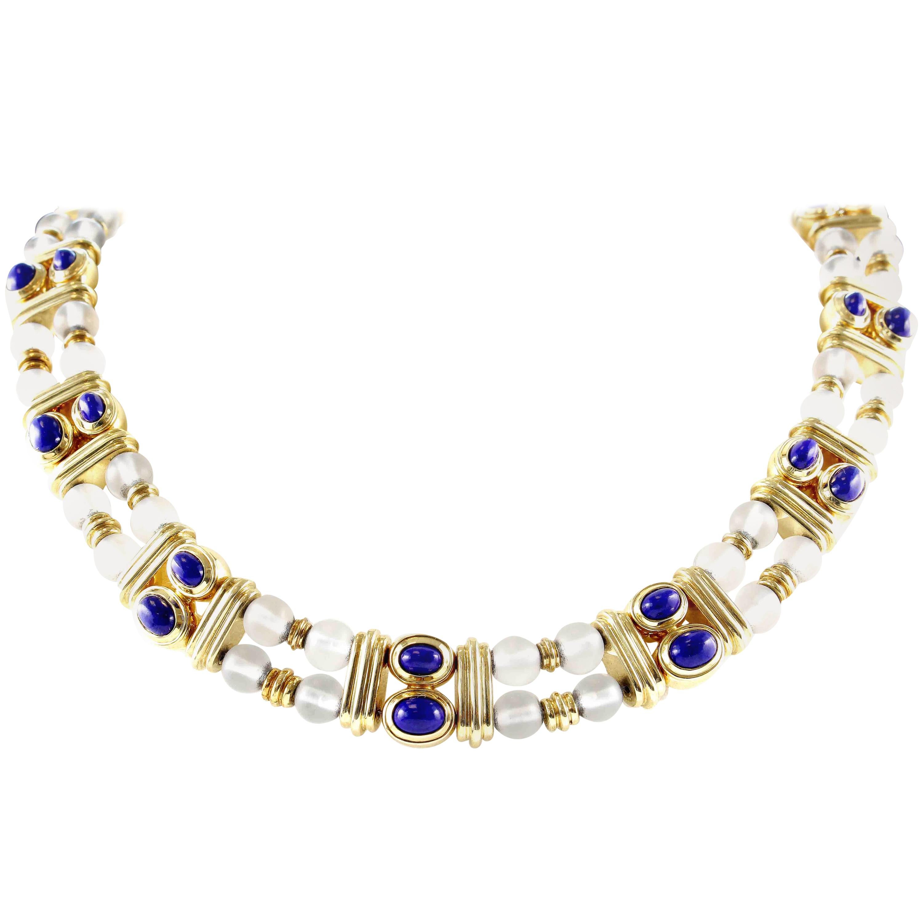 Boucheron Rock Crystal Lapis Gold Necklace
