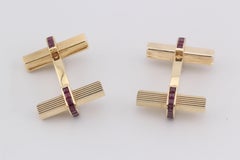 Boucheron Ruby 18K Yellow Gold Square Bar Cufflinks