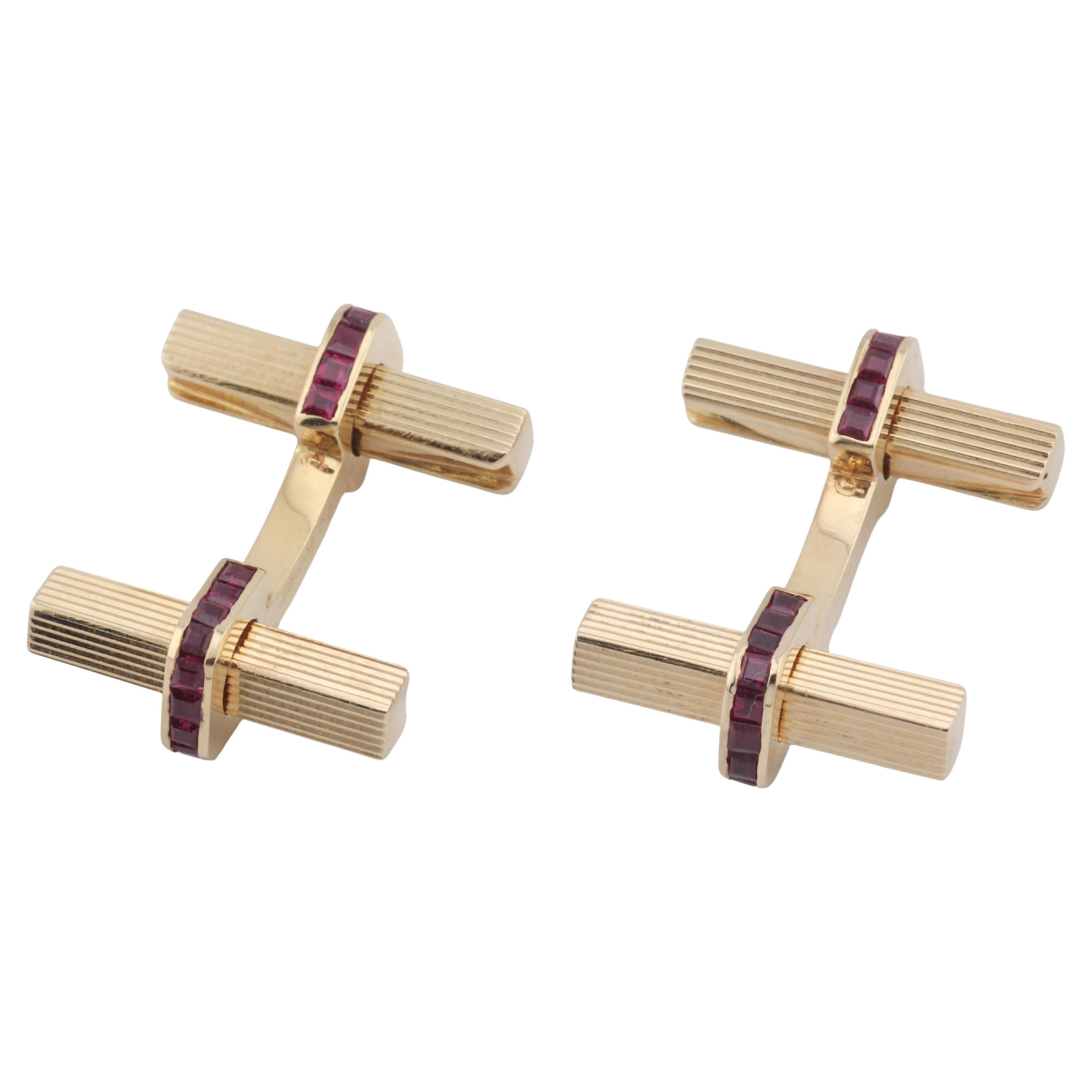Gemelli da polso quadrati in oro giallo 18 carati Boucheron Ruby