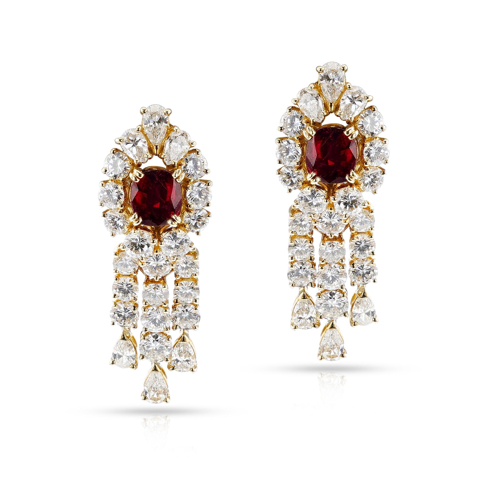 Round Cut Boucheron Ruby and Diamond Day & Night Earrings, 18k For Sale