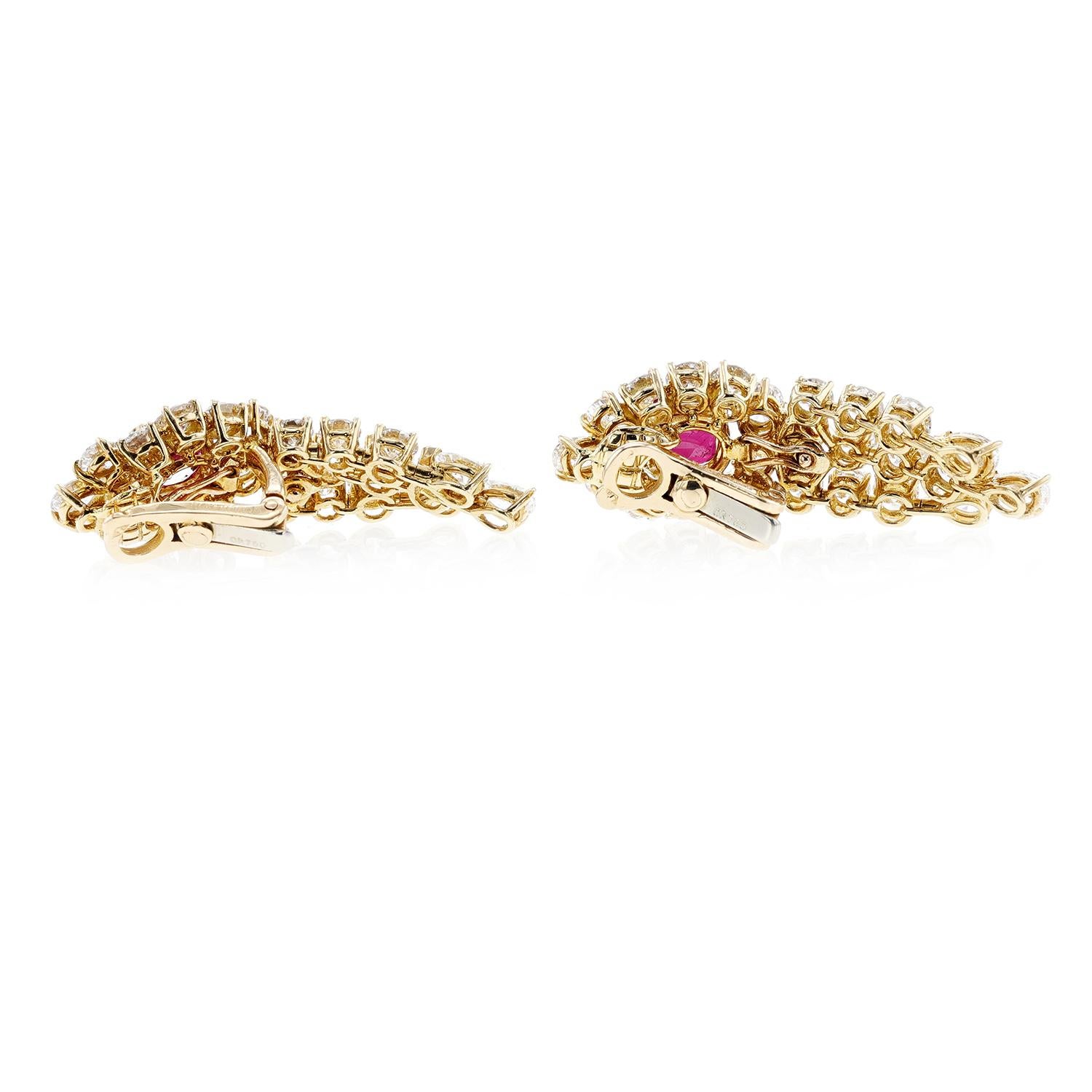 Women's or Men's Boucheron Ruby and Diamond Day & Night Earrings, 18k For Sale