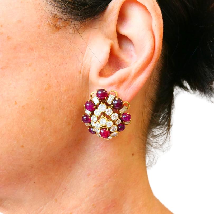 Boucheron Rubin und Diamant-Ohrringe Tag & Nacht Vintage-Schmuck (Gemischter Schliff) im Angebot