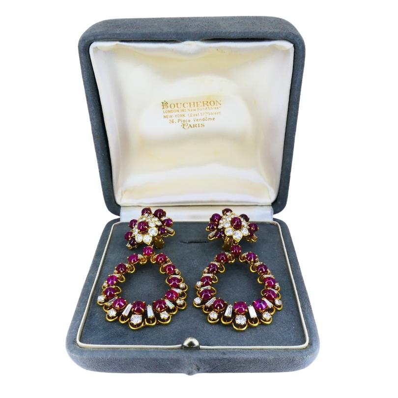 Boucheron Rubin und Diamant-Ohrringe Tag & Nacht Vintage-Schmuck im Zustand „Gut“ im Angebot in Beverly Hills, CA