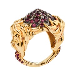 Boucheron Ruby Carved Face 18K Yellow Gold Dome Cocktail Ring Size 52.5