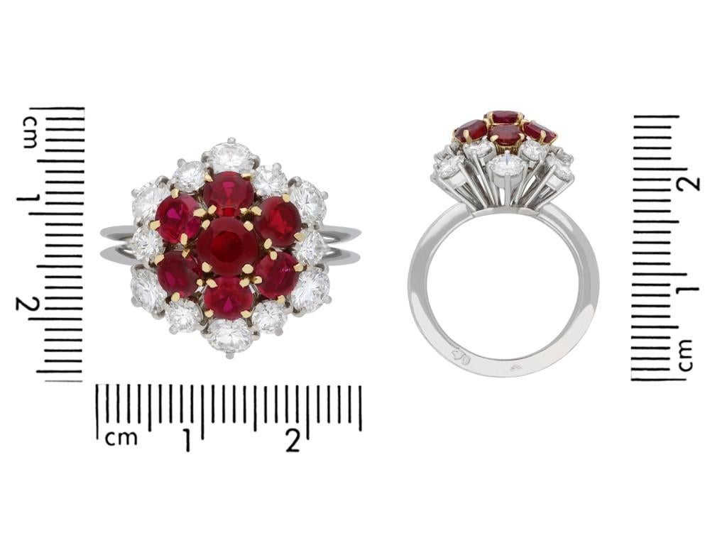 Boucheron Ruby and Diamond Cluster Ring, French, circa 1970 In Good Condition For Sale In London, GB