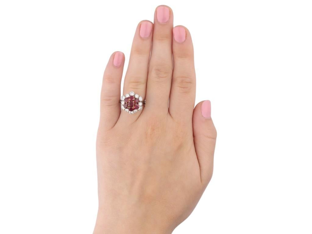 Women's or Men's Boucheron Ruby and Diamond Cluster Ring, French, circa 1970 For Sale
