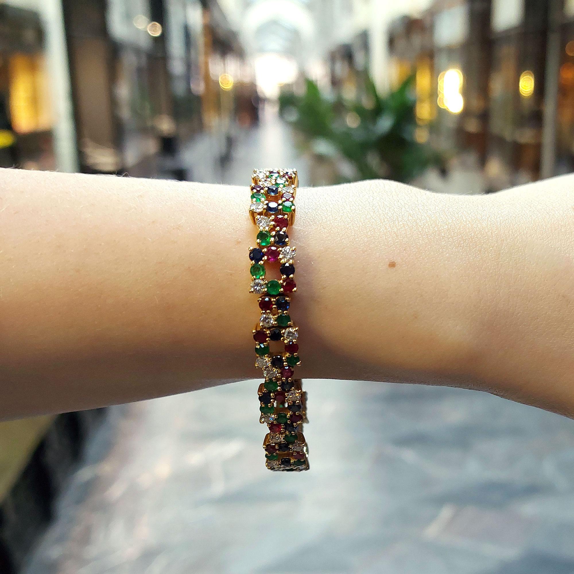 Boucheron Ruby, Emerald, Sapphire and Diamond Bracelet Set in 18 Karat Gold In Good Condition In London, GB