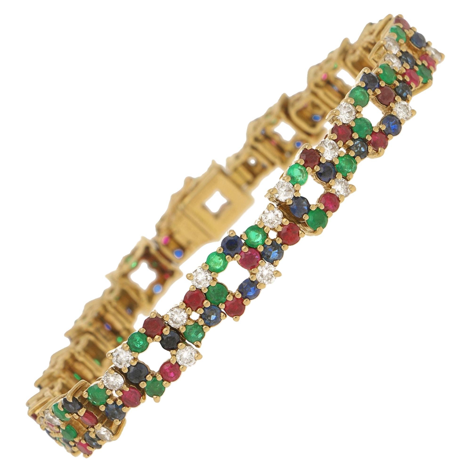 Boucheron Ruby, Emerald, Sapphire and Diamond Bracelet Set in 18 Karat Gold