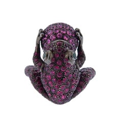 Boucheron Ruby Pink Sapphire Emerald Gold Frog Ring