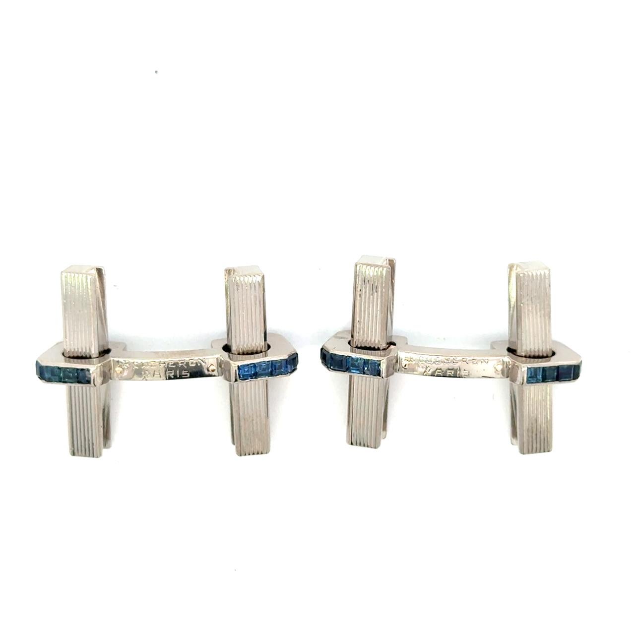 Gemelos vintage Boucheron Zafiro y bastón de oro de 18 quilates en venta 5