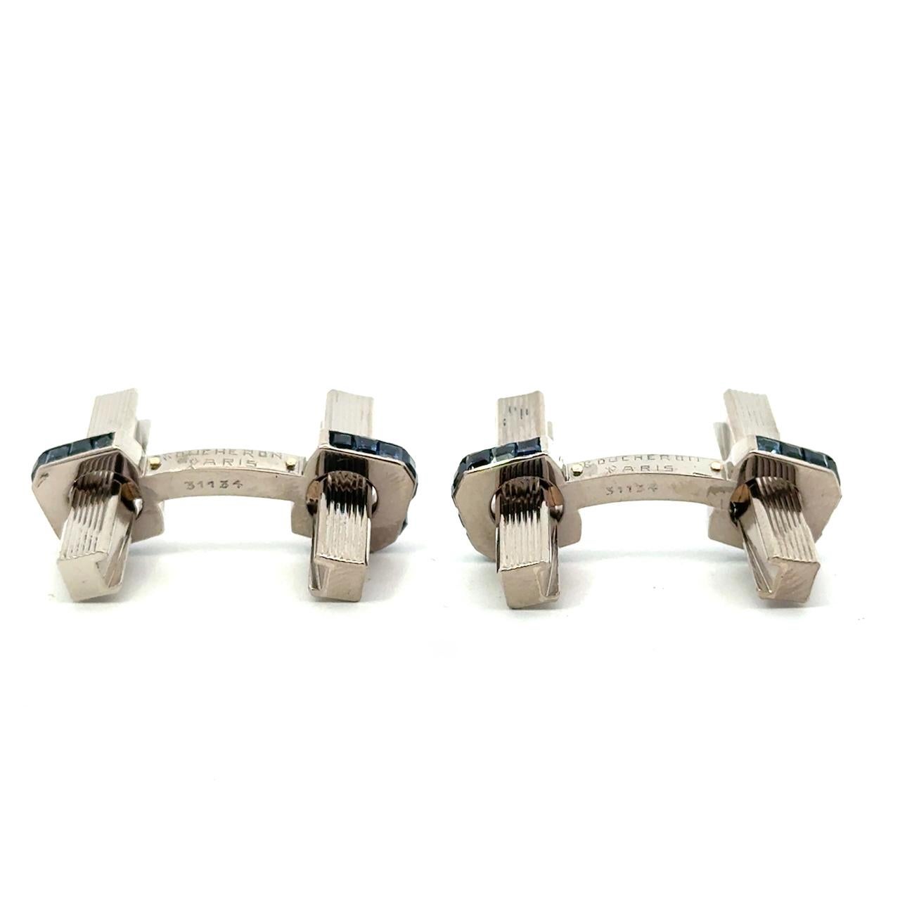 Gemelos vintage Boucheron Zafiro y bastón de oro de 18 quilates en venta 6