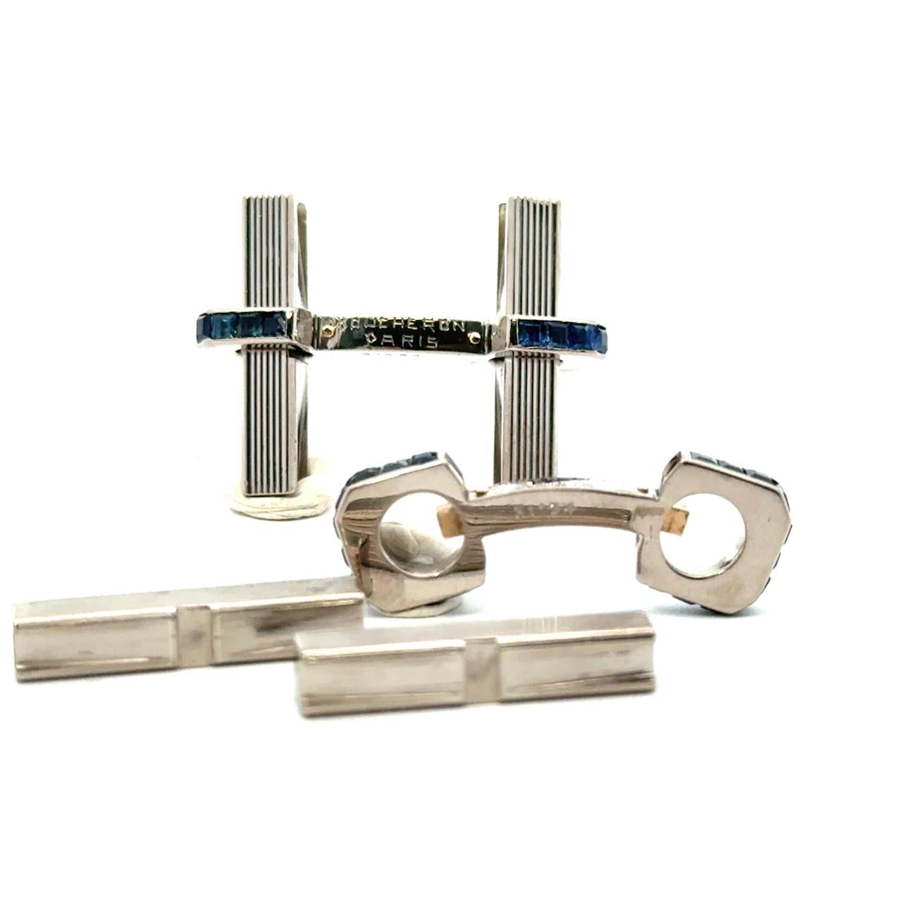 Gemelos vintage Boucheron Zafiro y bastón de oro de 18 quilates en venta 7