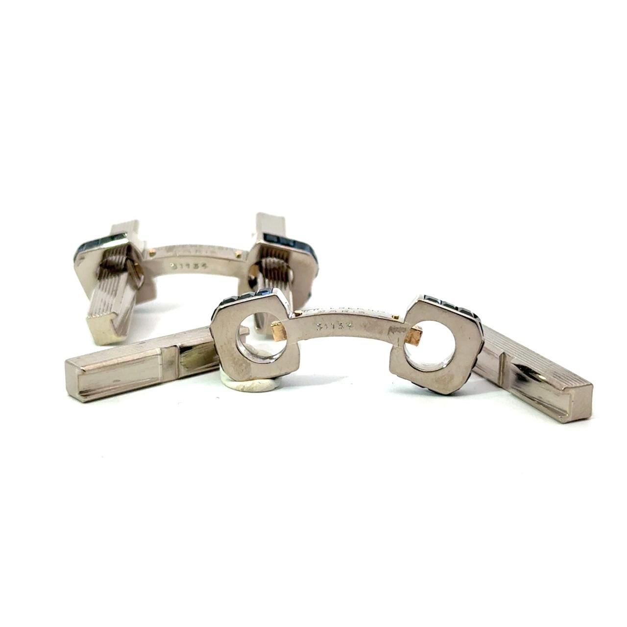 Gemelos vintage Boucheron Zafiro y bastón de oro de 18 quilates en venta 9
