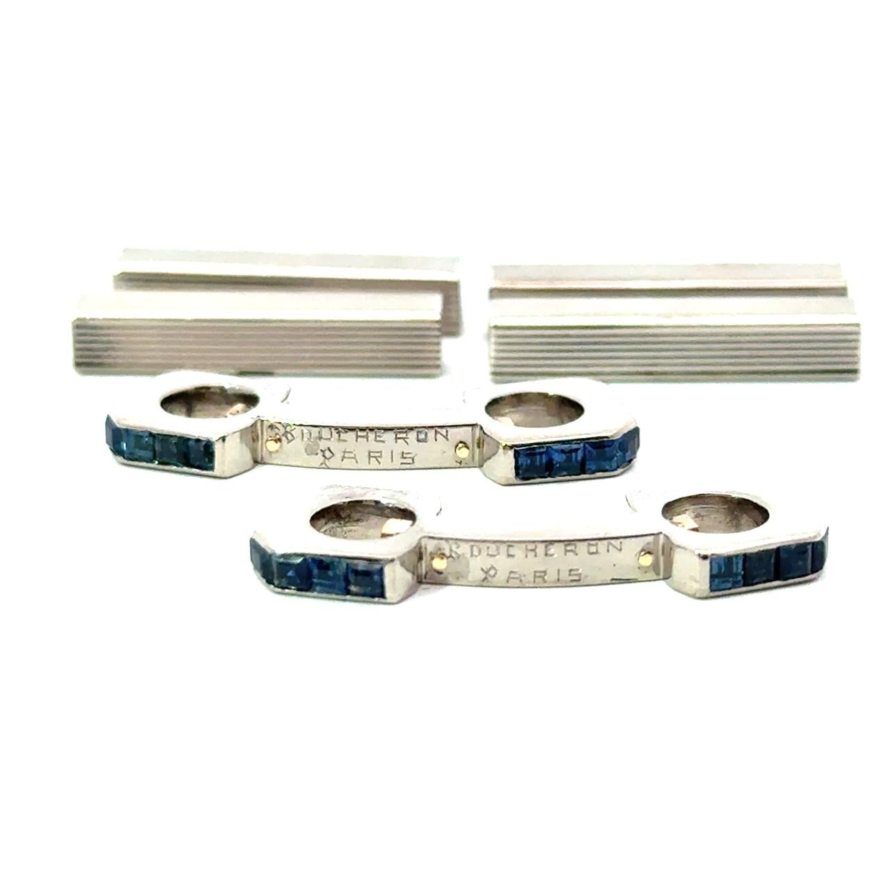 Gemelos vintage Boucheron Zafiro y bastón de oro de 18 quilates en venta 11