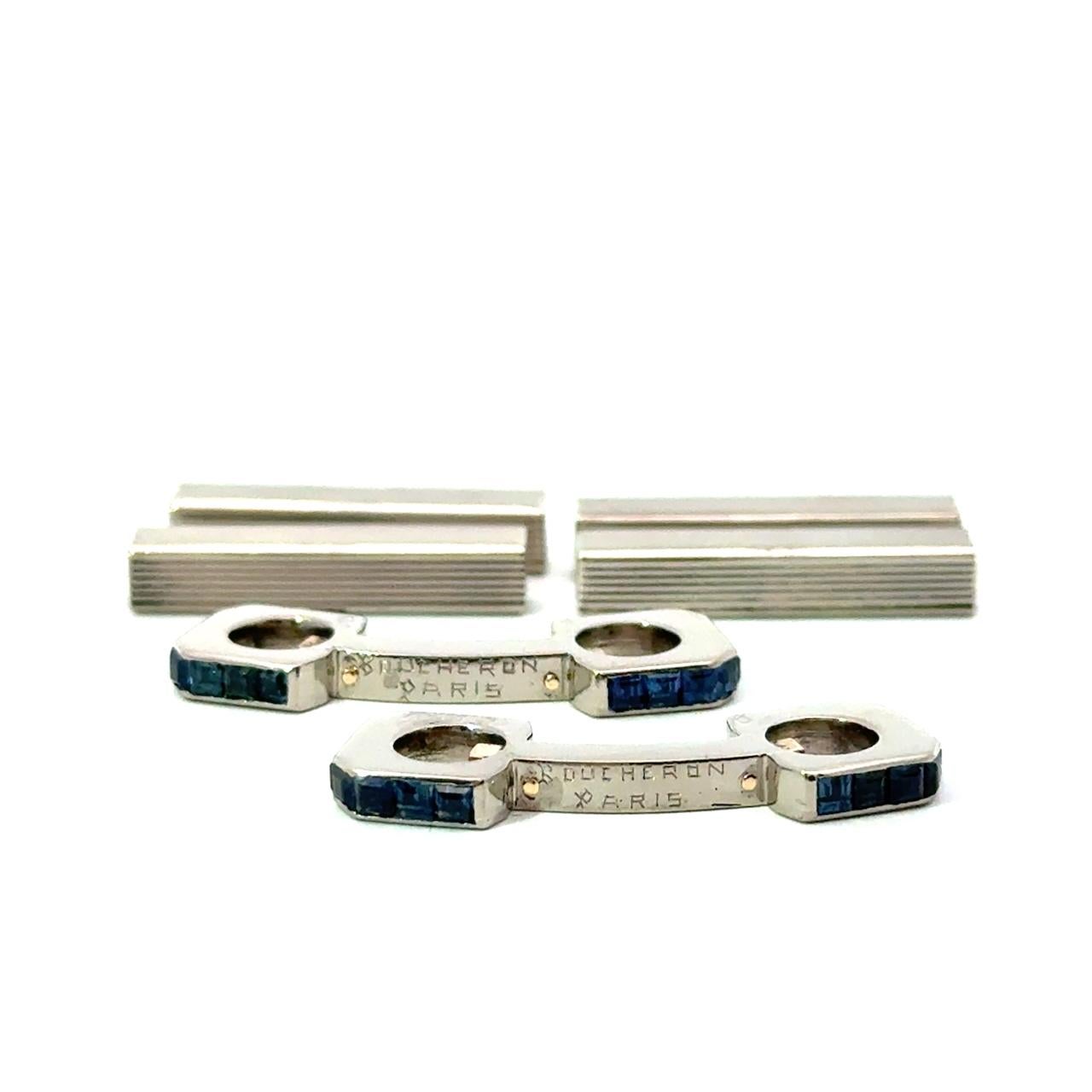 Gemelos vintage Boucheron Zafiro y bastón de oro de 18 quilates en venta 12