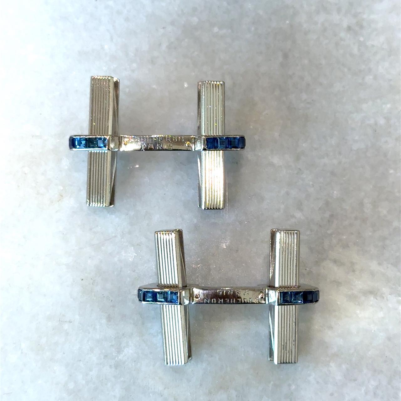 Gemelos vintage Boucheron Zafiro y bastón de oro de 18 quilates en venta 3