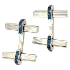 Boucheron Sapphire 
18K Gold Baton Vintage Cufflinks