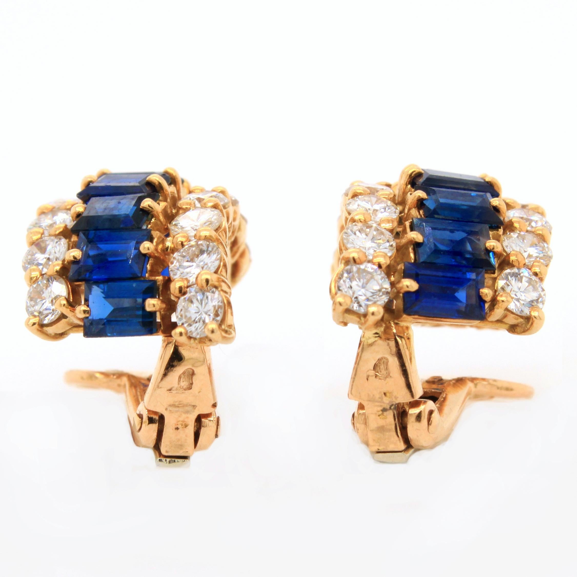 Round Cut Boucheron Sapphire and Diamond Earrings, France