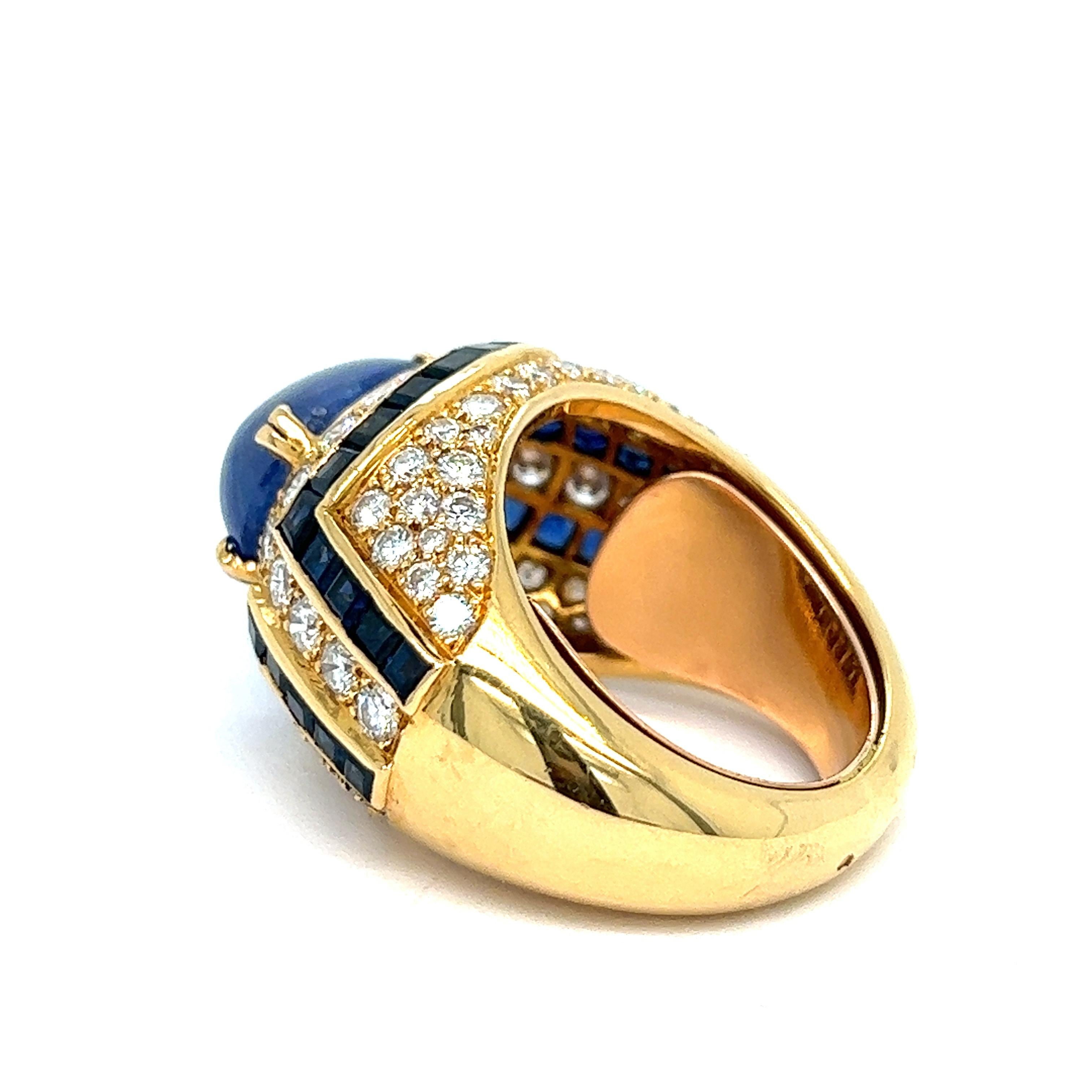 Mixed Cut Boucheron Sapphire Diamond Gold Ring For Sale