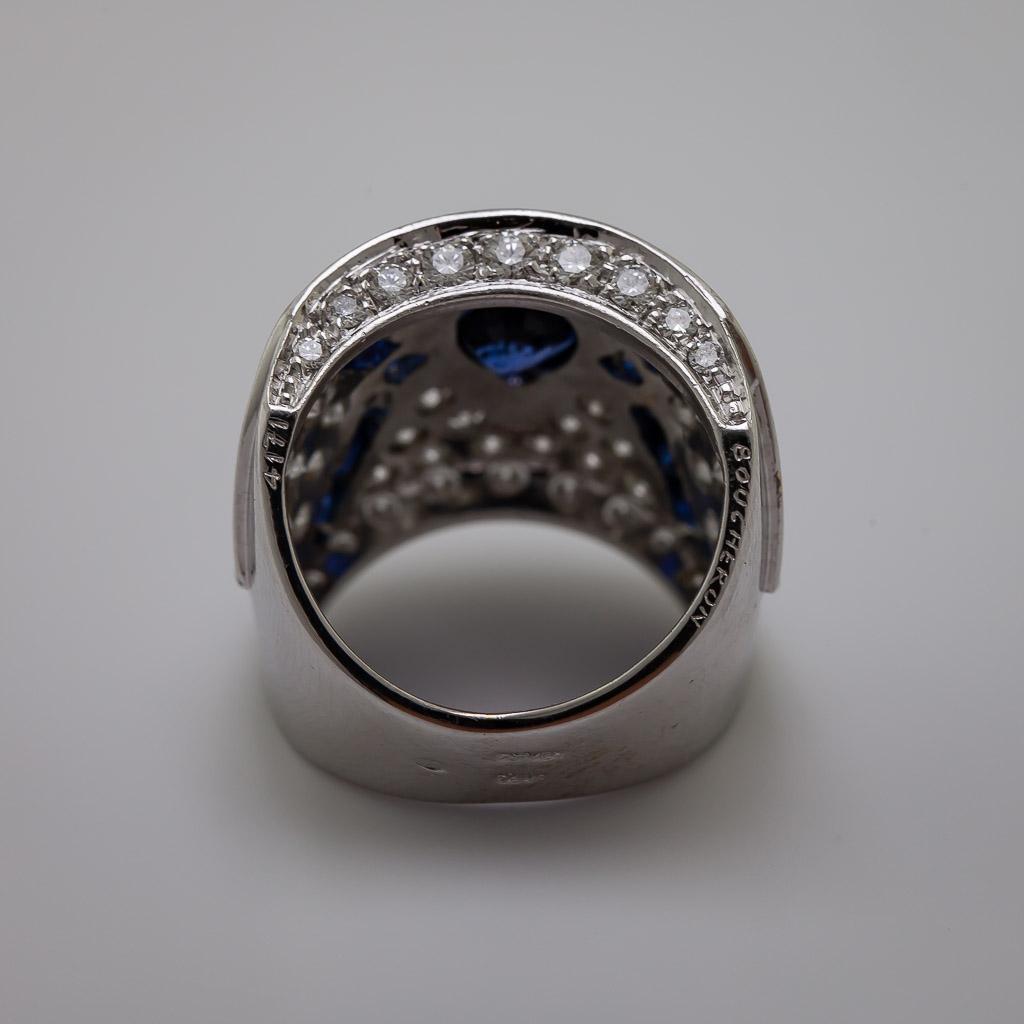 Artist Boucheron Sapphire, Diamond, 18k White Gold Ring For Sale