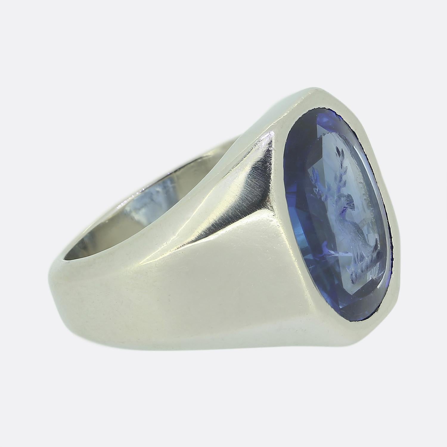 Oval Cut Boucheron Sapphire Intaglio Signet Ring For Sale