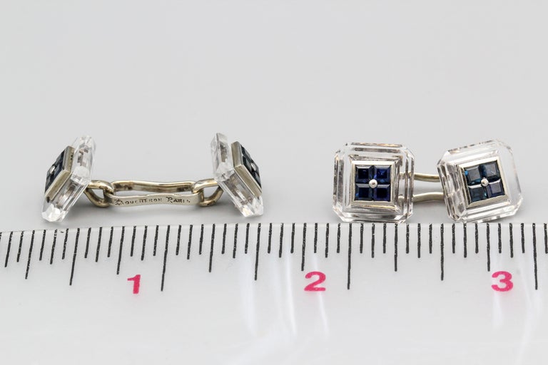 Boucheron Sapphire Rock Crystal and 18 Karat Gold Cufflinks In Excellent Condition For Sale In New York, NY