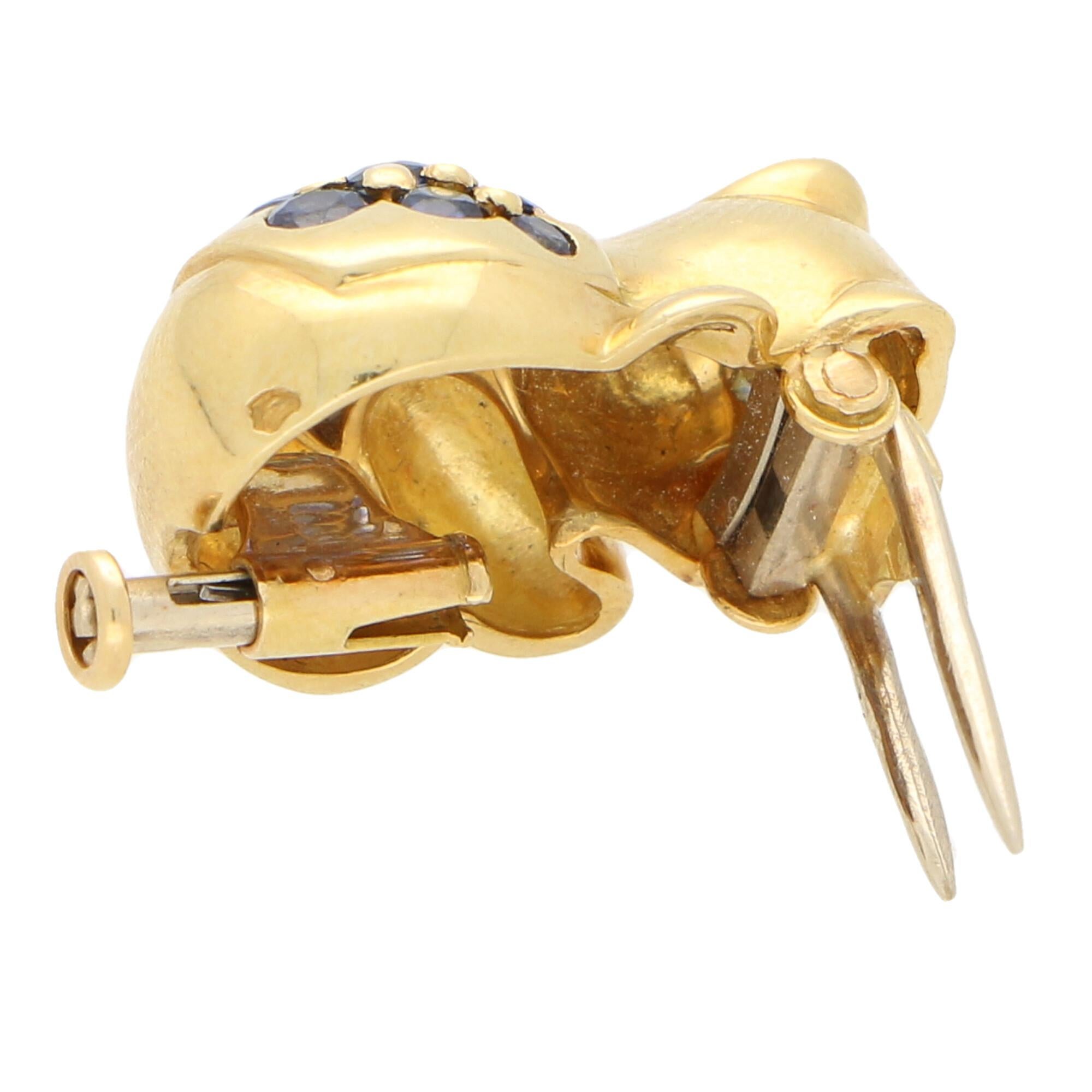 Retro Boucheron Sapphire Teddy Bear Pin / Brooch Set in 18 Karat Yellow Gold