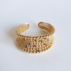 Boucheron Semi-Rigid Bracelet pearls in Yellow Gold 18 Carat Sapphires Rubies