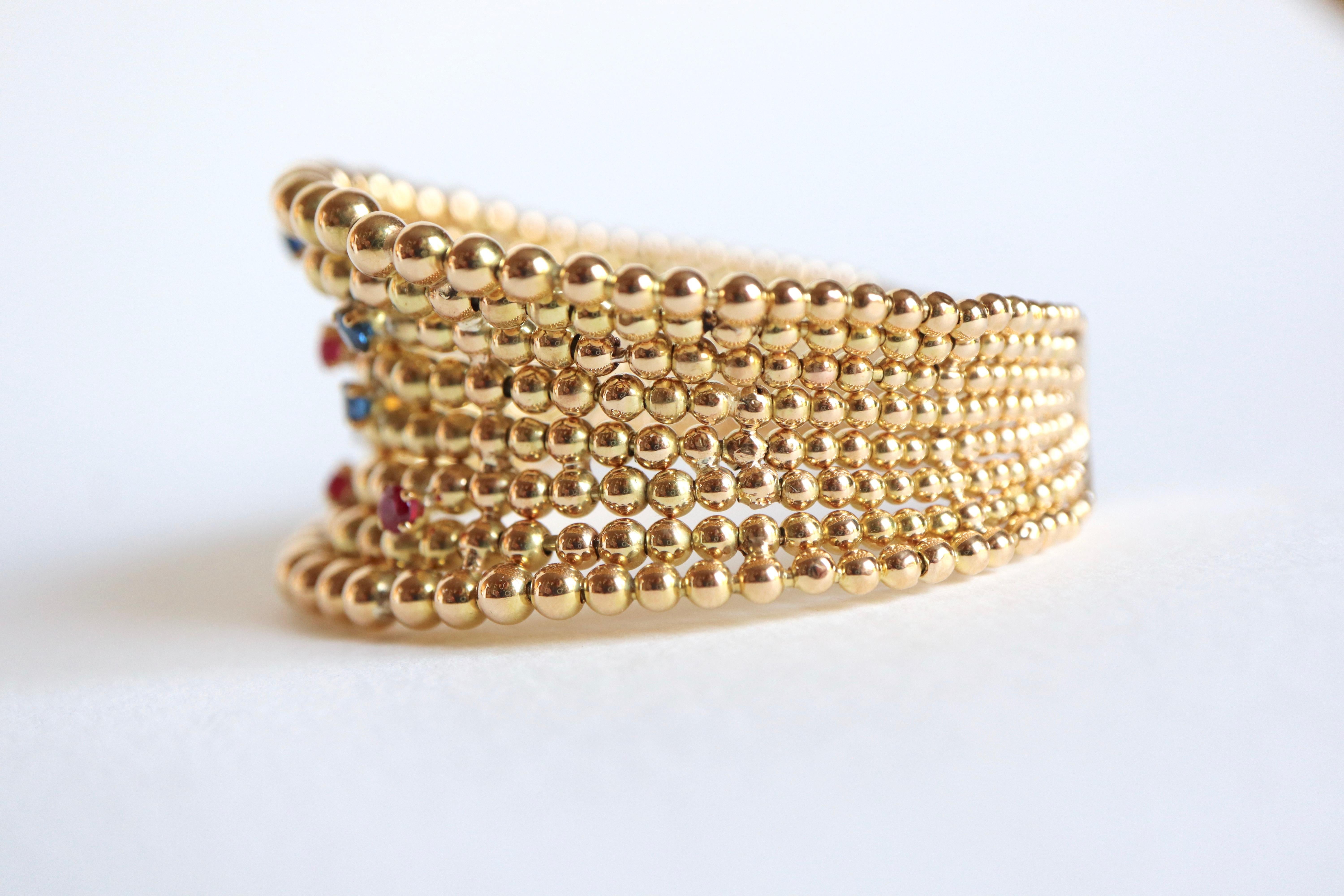 Boucheron Halbrigid-Armband Perlen in Gelbgold 18 Karat Saphire Rubine Damen im Angebot