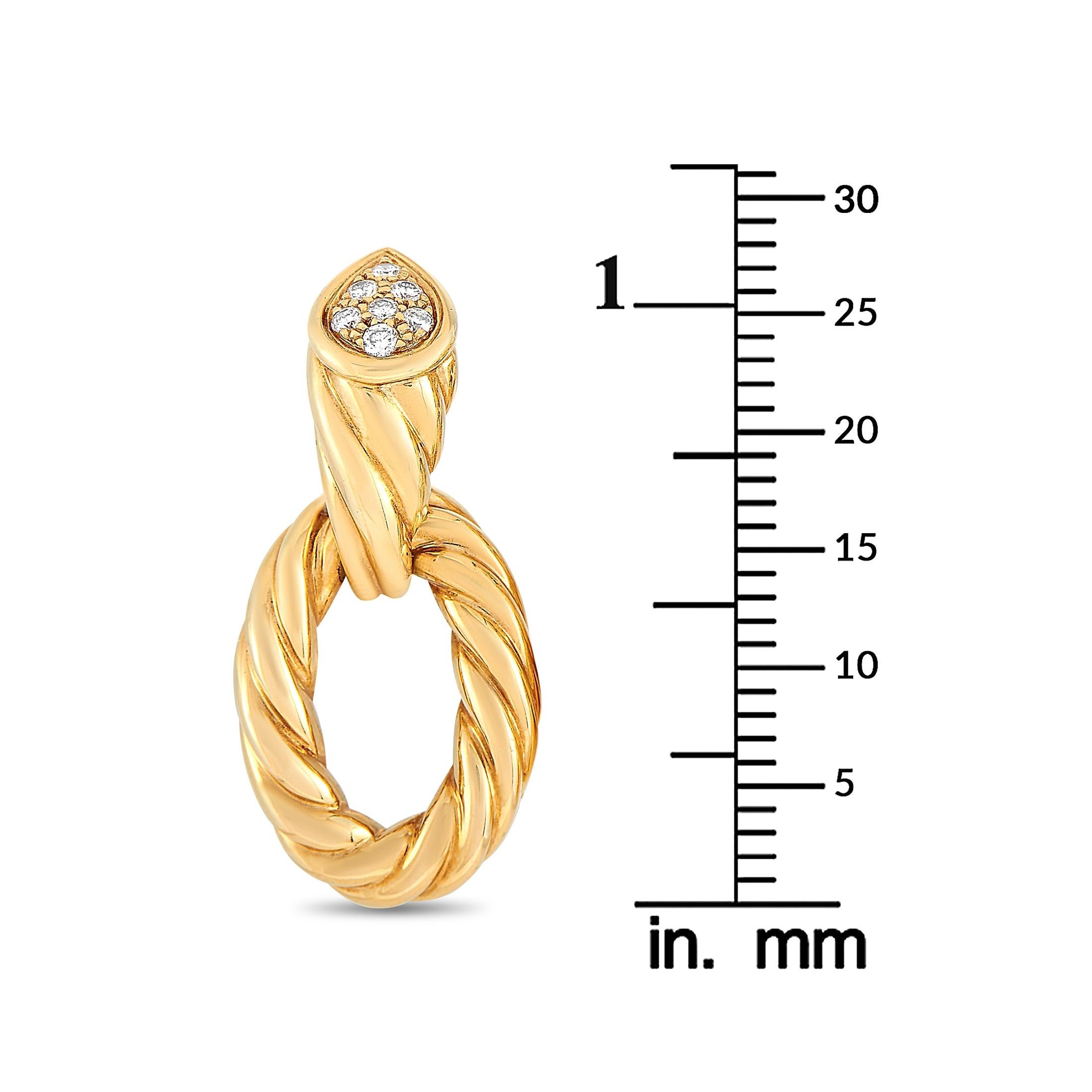 Round Cut Boucheron Serpent 18 Karat Yellow Gold Diamond Earrings