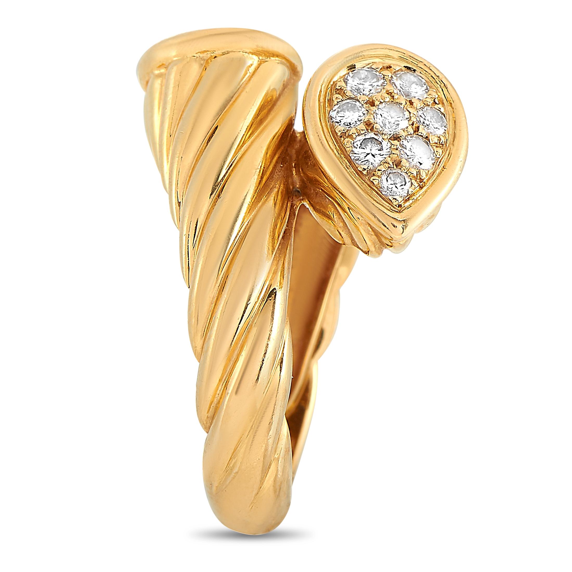 Round Cut Boucheron Serpent 18 Karat Yellow Gold Diamond Ring