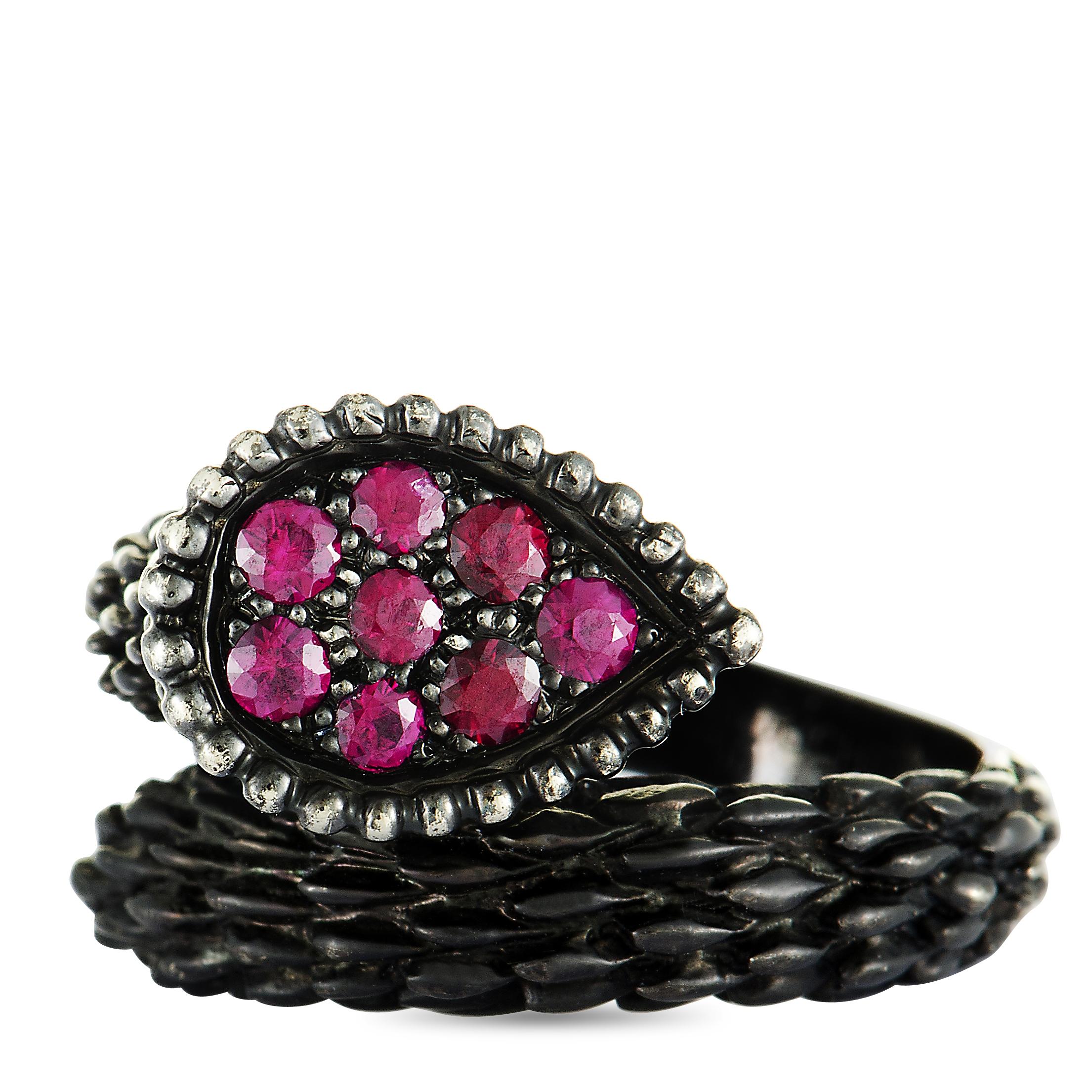 Boucheron Serpent Bohème 18 Karat White Gold Black Rhodium-Plated Ruby Ring In Excellent Condition In Southampton, PA
