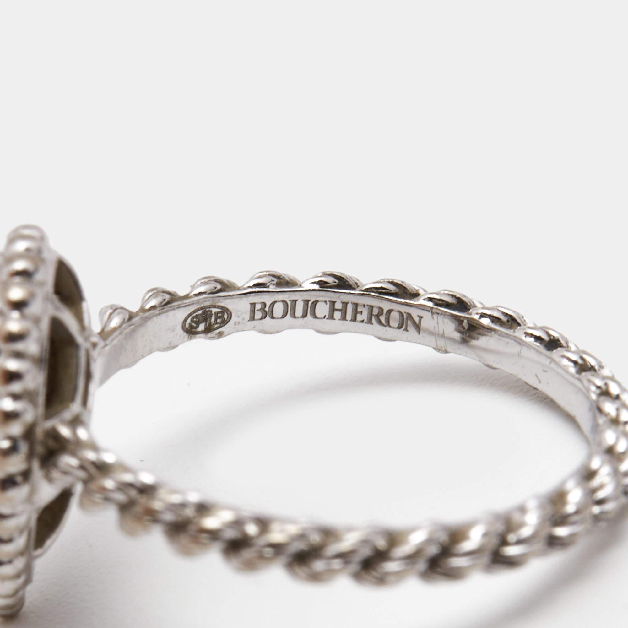 Uncut Boucheron Serpent Bohème Diamond 18k White Gold Ring Size 50