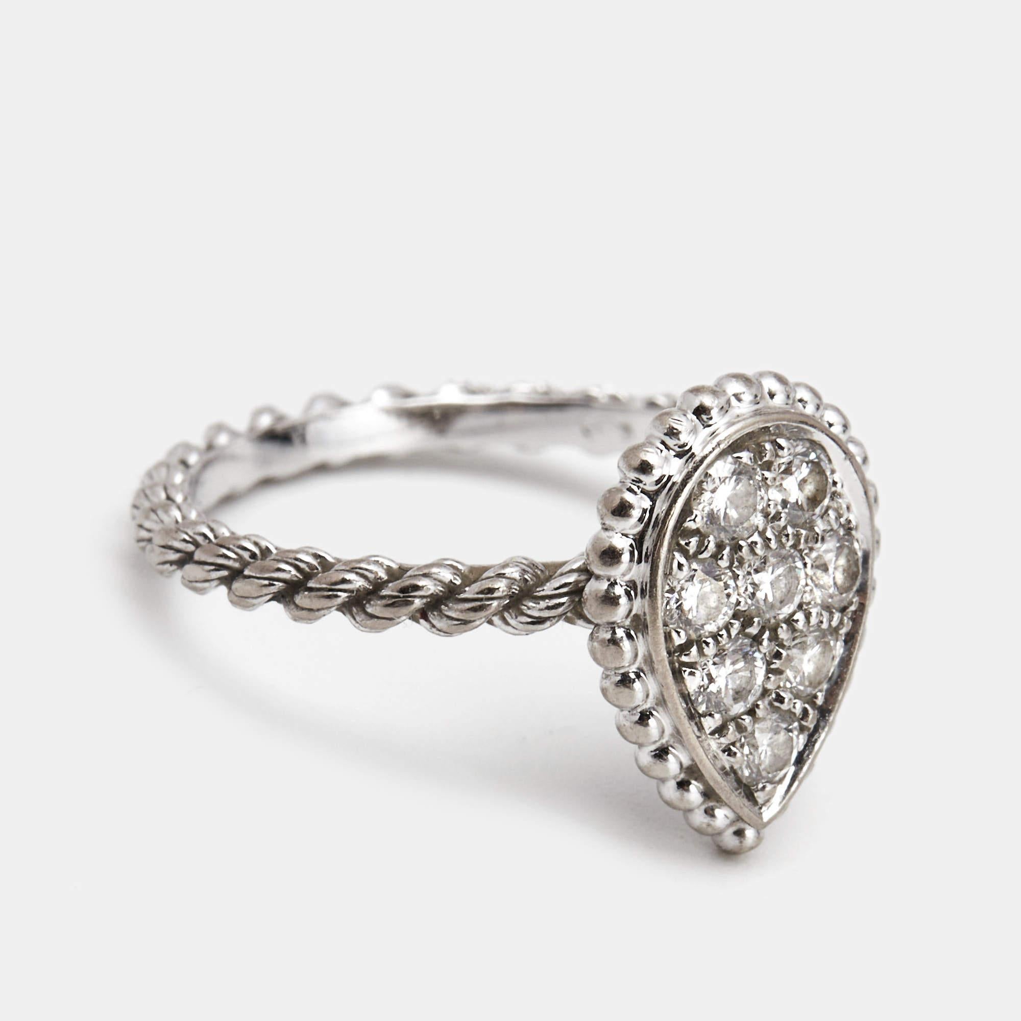Women's Boucheron Serpent Bohème Diamond 18k White Gold Ring Size 50