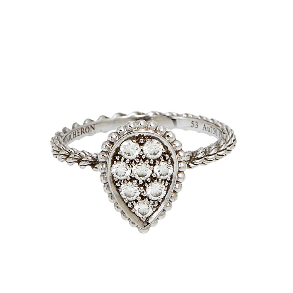 Women's Boucheron Serpent Boheme Diamond 18K White Gold S Motif Ring Size 53
