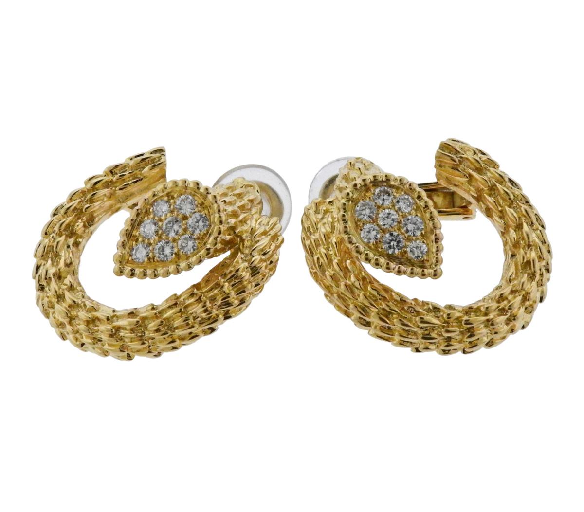 Boucheron Serpent Boheme Diamond Yellow Gold Earrings In Excellent Condition In Lambertville, NJ